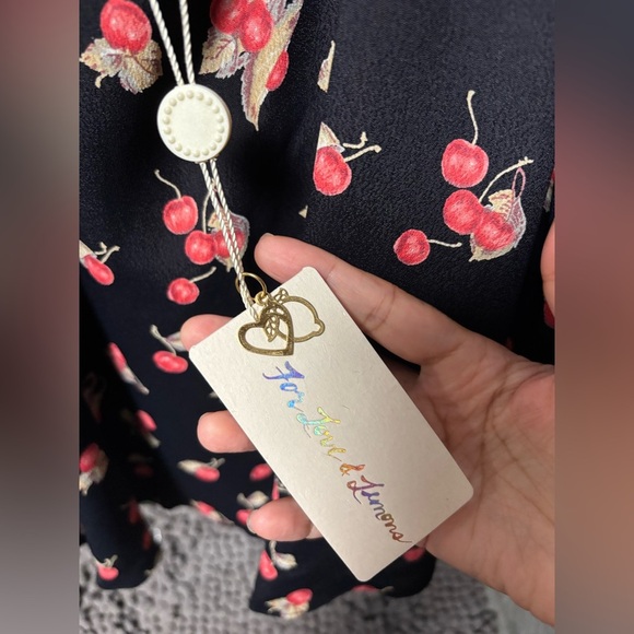 For Love & Lemons Cherry Print Mini Sundress, Bow Front, Open Back, New w/ Tags - Picture 6 of 7